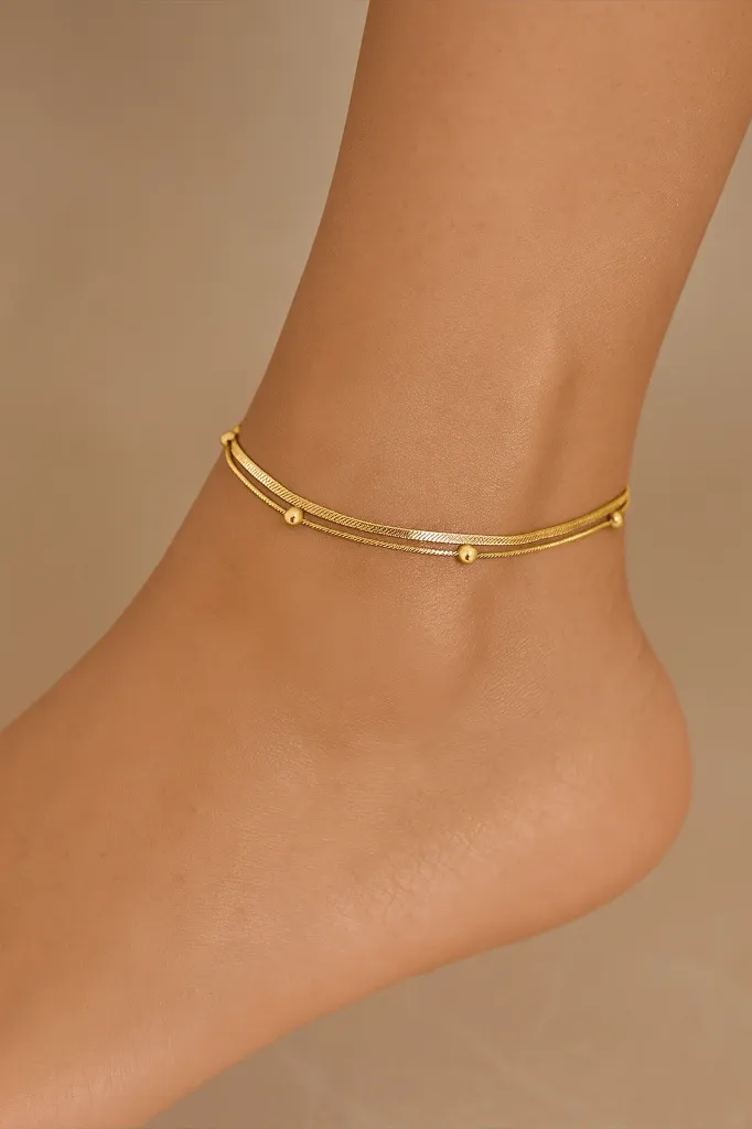 Double-layered snake chain Anklet – 18K Gold Plated Steel