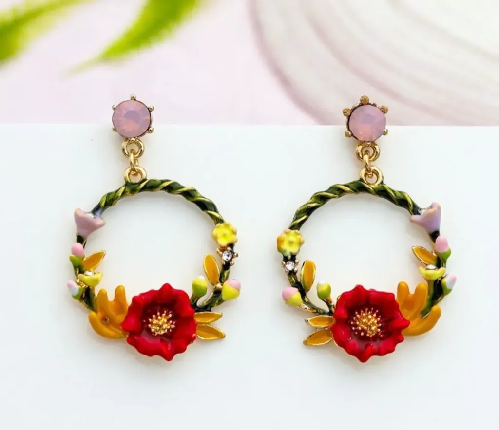 Floral hoop earrings