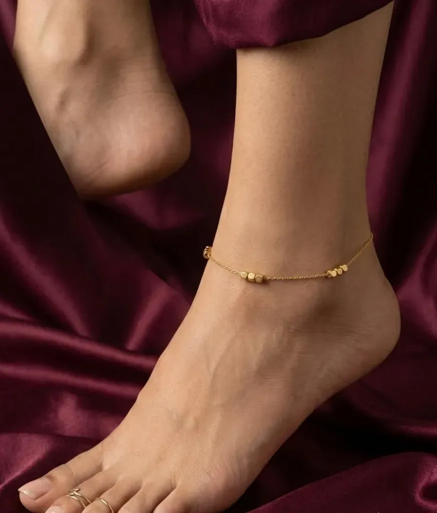 18K Gold-Plated Minimalist Geometric Cube Anklet