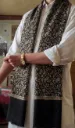 Reversible Double Side Printed Shawl for Men & Women | Black & Beige Floral Paisley Design with Border & Fringe