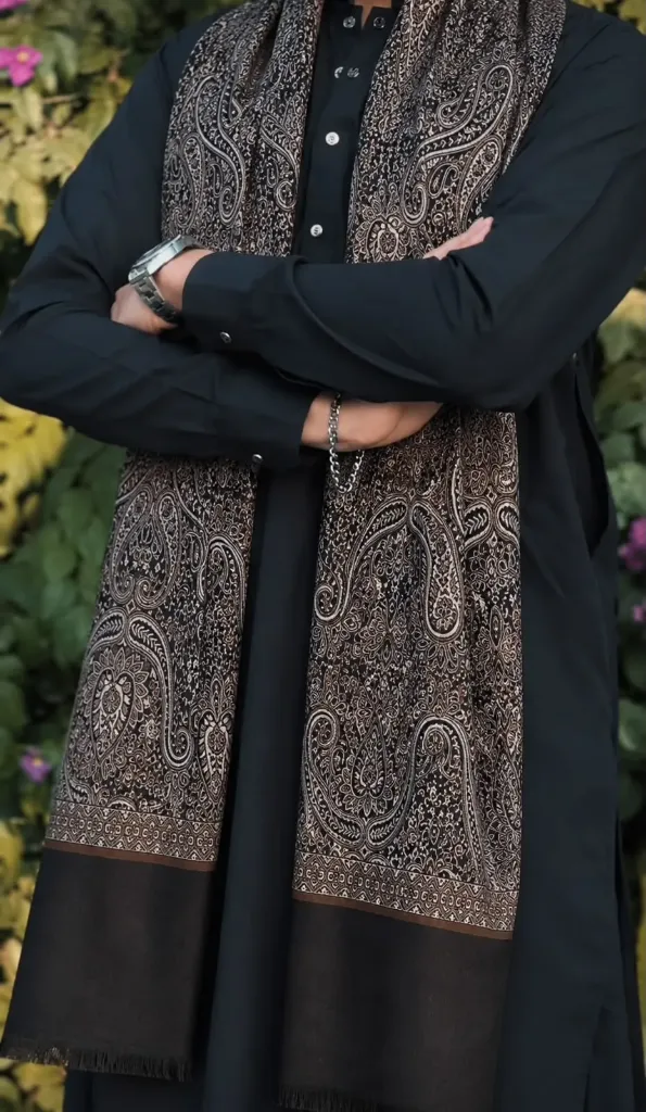 Reversible Double Side Printed Pashmina Shawl for Men & Women | Black & Orange