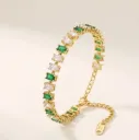 Emerald Green & Clear Baguette Stone Tennis Bracelet - Anti-Tarnish