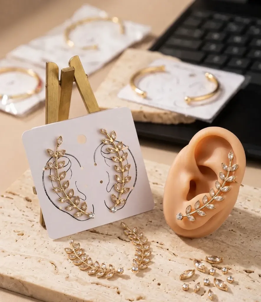 Gold Leaf Ear Cuffs & Earrings – Anti‑Tarnish & Waterproof